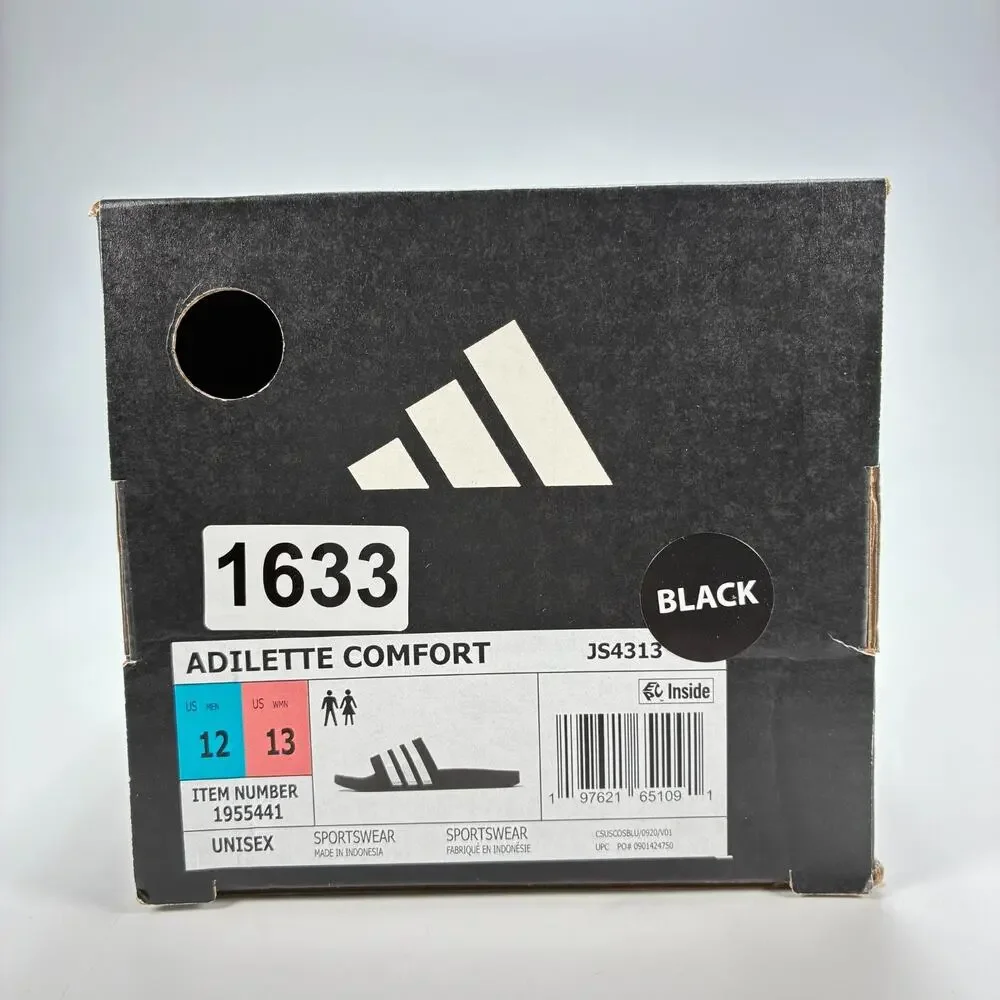 adidas Adilette Legend Black White Comfort Slides Sandals 1955441 Men's Size 12